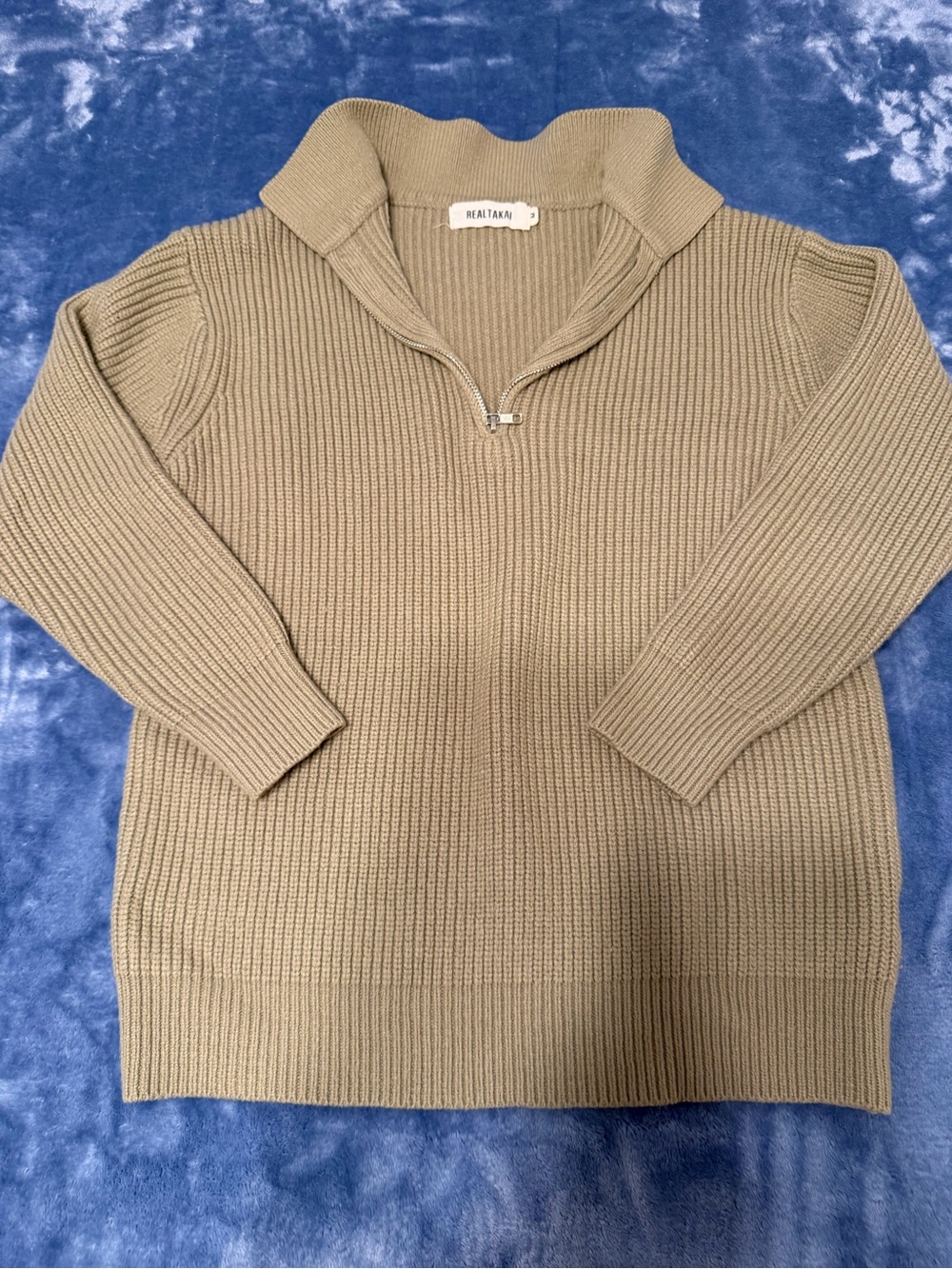 Taupe Half-Zip Ribbed Sweater
